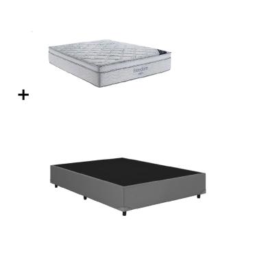 Imagem de Cama Base Box Casal Cinza Colchão Freedom Molas Ensacadas 138x188 - Ortobom