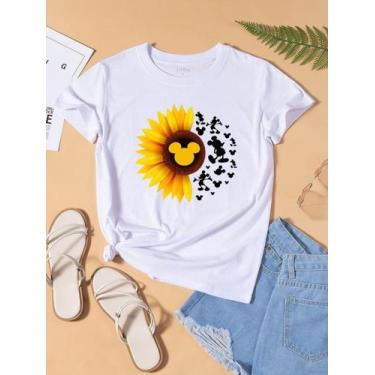 Imagem de Blusa T-shirt Camiseta Feminina Estampada -Girassol- Várias Estampas  