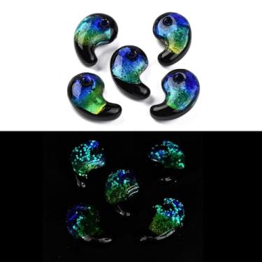 Imagem de 3 peças de contas luminosas feitas à mão de folha de prata, formato magatama, azul, 31 x 20 x 11 mm, orifício: 3 mm