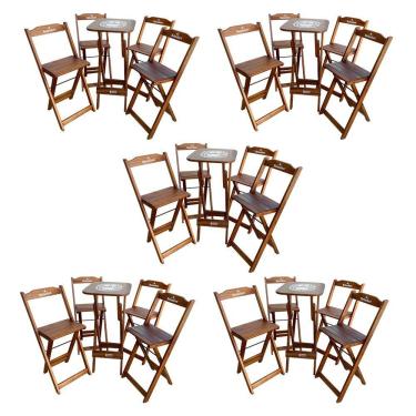 Imagem de Kit 5 Conjuntos Bistrô Mesa Com 4 Banquetas Dobráveis De Madeira Personalizada Hei - Imbuia