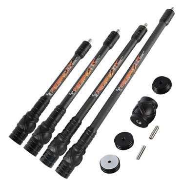 Imagem de ZSHJGJR Barra estabilizadora de arco para tiro com arco de 20 cm, 25 cm, 30 cm, 38 cm para arco composto, núcleo flexível de corpo de fibra de carbono 3K, sistema de amortecimento e kit de pesos para