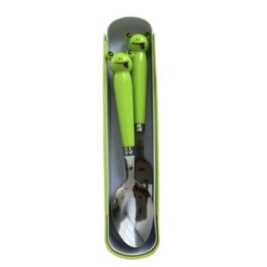Imagem de Kit Infantil Colher Garfo Inox de Bichinho + Estojo 3 Peças - JW SHOP,