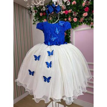 Imagem de Vestido Juvenil Midi Vila Lele Sabrina Azul Royal e Off - Elegante e S
