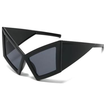 Imagem de Óculos de Sol Femininos Retrô Oversized Estilo Olho de Gato, Moda Praia, Festa ao Ar Livre, Proteção UV400, Masculinos, Punk, Armação Grande, Luxo (Preto-Preto)