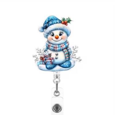 Imagem de Carretel de crachá de boneco de neve de inverno com clipe jacaré, carretéis retráteis de acrílico para crachá de identificação para enfermeira, enfermagem, estudante, hospital, escritório, professor