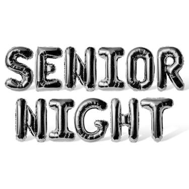 Imagem de Balões de letras de 40,6 cm - Balão Mylar de folha SENIOR NIGHT - Banner de festa noturna sênior (preto)