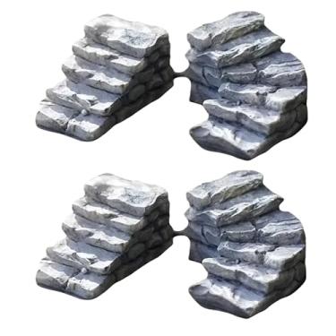 Imagem de Enyolidimk 4 peças de ponte de jardim em miniatura e degraus de pedra, decoração de jardim de fadas de resina, ornamento de bonsai