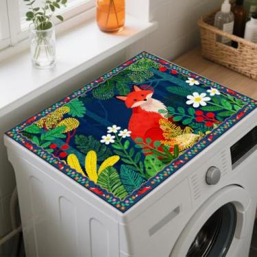 Imagem de GLOBLELAND Floresta vermelha raposa lavanderia lavadora secadora tapete de cobertura contra poeira 59,98 x 50 cm flores boêmia animal máquina de lavar roupa protetor superior almofadas florais