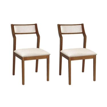 Imagem de Conjunto 2 Cadeiras De Jantar Lagum Conforto Estofada Jequitibá Terra Linho Bege