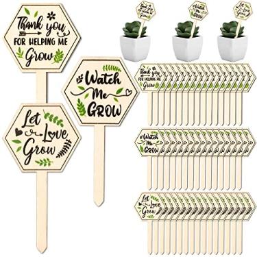 Imagem de WATINC 48 etiquetas de madeira para suculentas, Watch Me Grow Plant Labels, placa Spring Let Love Grow Succulents, Thank You for Helping Me Hexagon Plant Markers for Seed Flowers Outdoor Garden Estufa em vaso