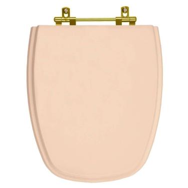 Imagem de Assento Sanitário Poliester Monte Carlo Rosa Floral Ferragem Dourada Para Vaso Deca