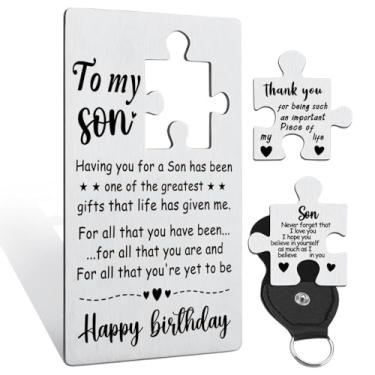 Imagem de llxxeyopqdxz Presentes de Feliz Aniversário Filho da Mãe, Cartão de Mensagem de Amor Inspirador para Filho, Carteira de Aniversário Inserção Lembrança dos Pais Cartão de Metal Gravado YKA1