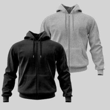 Imagem de Kit 3 Moletom Canguru Blusa De Frio Liso Flanelado Agasalho Zíper Fron