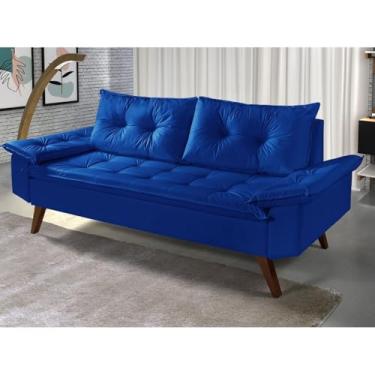 Imagem de Sofá 3 Lugares em Corino Confortável para Sala – Sofá Estofado Moderno (Azul-marinho)