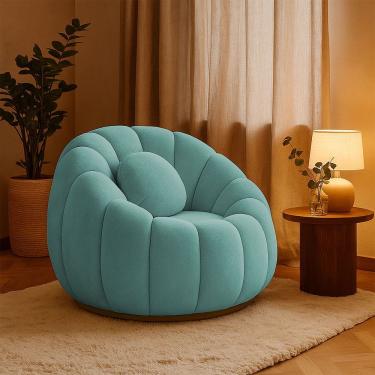 Imagem de Poltrona Decorativa Orgânica Fixa Cloud Bouclê Azul Turquesa E03 - D'rossi