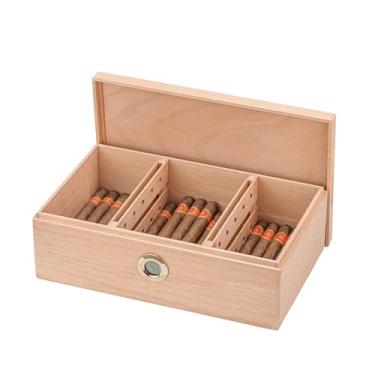 Imagem de Umidor de cedro espanhol, caixa de armazenamento de charutos com divisória removível de madeira de cedro sem laca 4 especificações D