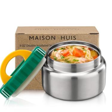 Imagem de MAISON HUIS Frasco térmico térmico térmico de 227 g com isolamento a vácuo, à prova de vazamento, para alimentos quentes e frios, sopa de almoço infantil para viagens escolares (verde)
