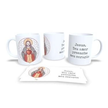 Imagem de Caneca Religiosa Católica, Cerâmica Branca Brilhante, 325ml, Design de Terço Em Aquarela, Cilíndrica, Para Bebidas Quentes, Reutilizável, Própria Para Lava-Louças (13740)