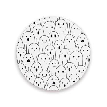 Imagem de JUZIHAI Conjunto de 2 porta-copos de Halloween Ghosts, porta-copos redondos absorventes de pedra de cerâmica com base de cortiça, tapete de proteção de mesa para cozinha, bar, decoração de casa