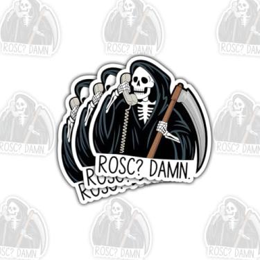 Imagem de 3 peças Rosc Damn Grim Reaper adesivo engraçado EMS paramédico médico humor ROSC citação esqueleto chamada telefônica comédia sombria decalque para profissionais de saúde enfermeiras EMT laptop