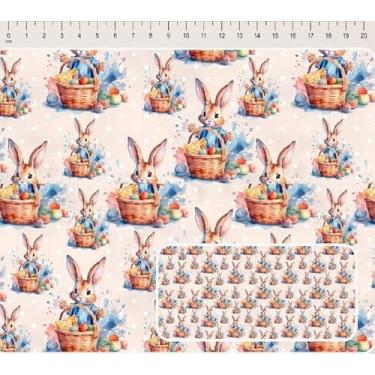 Imagem de Tecido Tricoline Digital Páscoa Coelho com cesto 50 x 150 cm