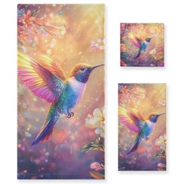 Imagem de JUZIHAI Conjunto de 3 toalhas de pássaro de flor, toalhas de algodão macio e absorvente inclui toalha de banho, toalha de mão e toalha de banho para banheiro, praia, academia ou viagens