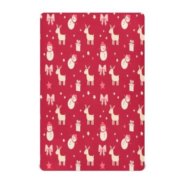 Imagem de Qilmy Lençóis de berço de Natal com estampa de rena, macio e respirável, de microfibra elástica, lençol com elástico para meninos e meninas, 132 x 71 cm, capa de colchão infantil portátil