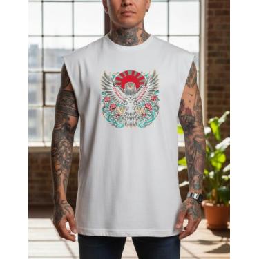 Imagem de Regata Oversized Machao Aguia Rosas Algodão Premium Verão - AL7, Branc