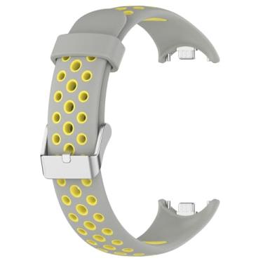 Imagem de AHGDDA Pulseira de silicone para Xiaomi Band 9 8, pulseira de substituição para relógio inteligente respirável de duas cores para Xiaomi MiBand 8/9 (cinza amarelo)