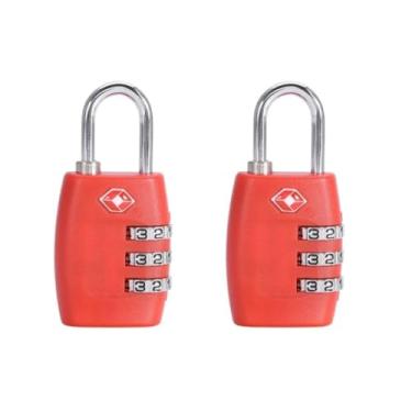 Imagem de Chiffonade Pacote com 2 fechaduras de bagagem combinadas - Cadeados de segurança sem chave de 3 dígitos para malas, mochilas e armários de academia (6,3 x 3,1 x 1,3 cm), Vermelho, Palavra-passe