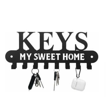 Imagem de Porta-chaves de parede – Suporte decorativo de metal com 8 ganchos para entradas e corredores
