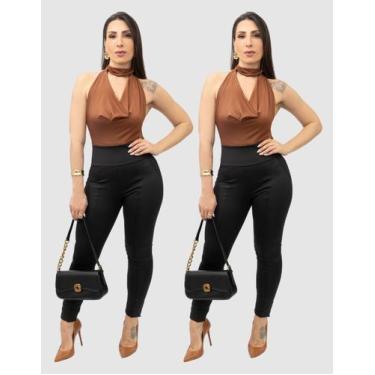 Imagem de Kit 2 Calça Legging Skinny Feminina Suplex Flanelada Casual Tendência 