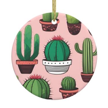 Imagem de Lindo cacto 1 estampa de Natal de cerâmica pendurada redonda, pingentes de porcelana, decoração criativa de Natal