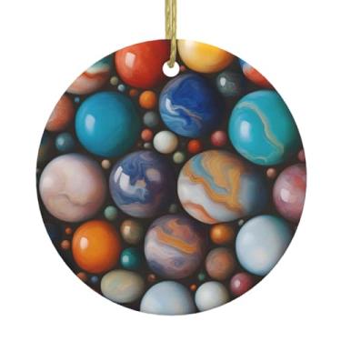Imagem de Mármore colorido 1 impressão de cerâmica de Natal pendurado redondo, pingentes de porcelana, decoração criativa de Natal