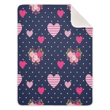 Imagem de Wassud Cobertor de bebê listrado azul marinho com corações para meninos e meninas, macio e recém-nascido, cobertor aconchegante de algodão essencial para berçário, viagem, berço, carrinho 76 x 101 cm