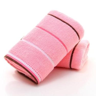Imagem de Toalhas de banho de algodão com design listrado, macias e absorventes, secagem rápida, várias cores, laços grossos felpudos, bordas com bainha durável (rosa)