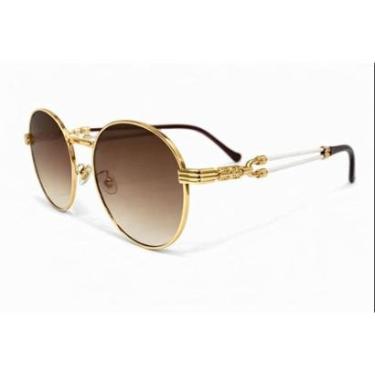 Imagem de Óculos de Sol Redondo UV400 Estilo Moderno Lente Degradê Marrom-Masculino