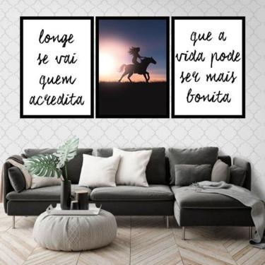 Imagem de Kit Quadro Decorativo Longe Se Vai Cavalo 45x34cm 3 Peças
