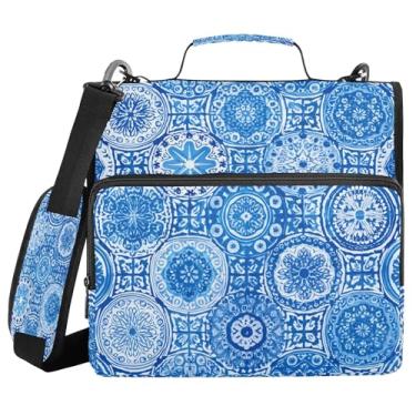 Imagem de SEHANY Fichário de zíper azul e branco com alça de ombro, capacidade para 500 folhas, vários bolsos, fichário com 3 anéis com zíper de 3 cm