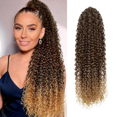 Imagem de SuCoo Extensão de rabo de cavalo com cordão para mulheres, extensão de rabo de cavalo encaracolado, cabelo sintético, ondulado, natural para uso diário (P4/69.3 cm, 160g)