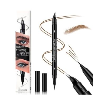 Imagem de Lápis de sobrancelha, lápis de sobrancelha líquido de ponta dupla 2 em 1, delineador, para sobrancelhas naturalmente semelhantes a cabelos, maquiagem de sobrancelha à prova d'água. (02 # TEA BROWN)