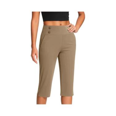 Imagem de Calças De Yoga Femininas De Cintura Alta Finas Com Bolso De Botão E Ba