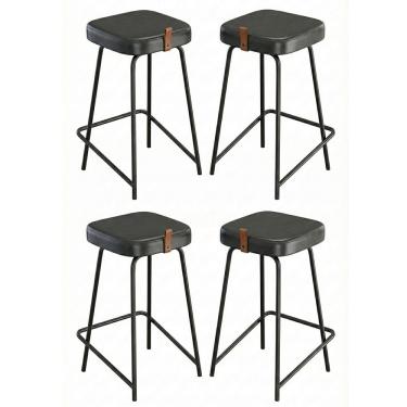 Imagem de Kit 04 Banquetas Médias Para Cozinha Vik Estofada Couríssimo Preto - Abmaza