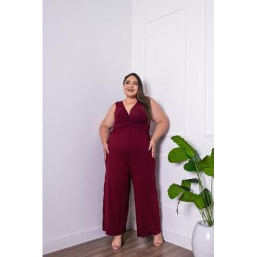 Imagem de Macacão Regata Plus Size Decote Torcido Cor:VinhoTamanho:G2 - luh may,