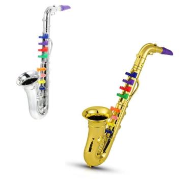 Imagem de Instrumento Musical Saxofone Infantil com 8 Teclas Coloridas Design Seguro em Plástico ABS Dourado Yeet