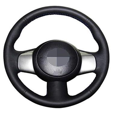 Imagem de SAXTZDS Capa de volante de couro para carro "faça você mesmo", adequada para Nissan de março de 2010 a 2015 Versa 2012 a 2014 Sunny 2011 a 2013