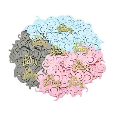 Imagem de 230 peças de confete de elefante dourado com glitter Oh Baby Gênero Revelar Confetes de mesa rosa azul cinza Confete para chá de bebê Gênero Revelar Decorações de festa da Topfunyy