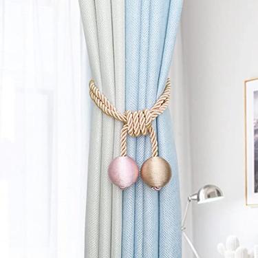 Imagem de Laços simples de cortina de bola dupla de duas cores sem perfurar laços de cortina com fivela, rosa + bege, 2 PCS