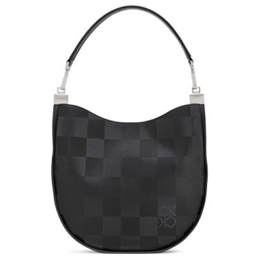 Imagem de Calvin Klein Bolsa de ombro Celestine Hobo, Logotipo em relevo quadriculado preto/prata, One Size