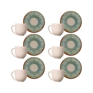 Imagem de Conjunto com 6 Xícaras e Pires para Café Porto Brasil Coup Mediterrâneo em Cerâmica Feldspática Off-White - 112ml